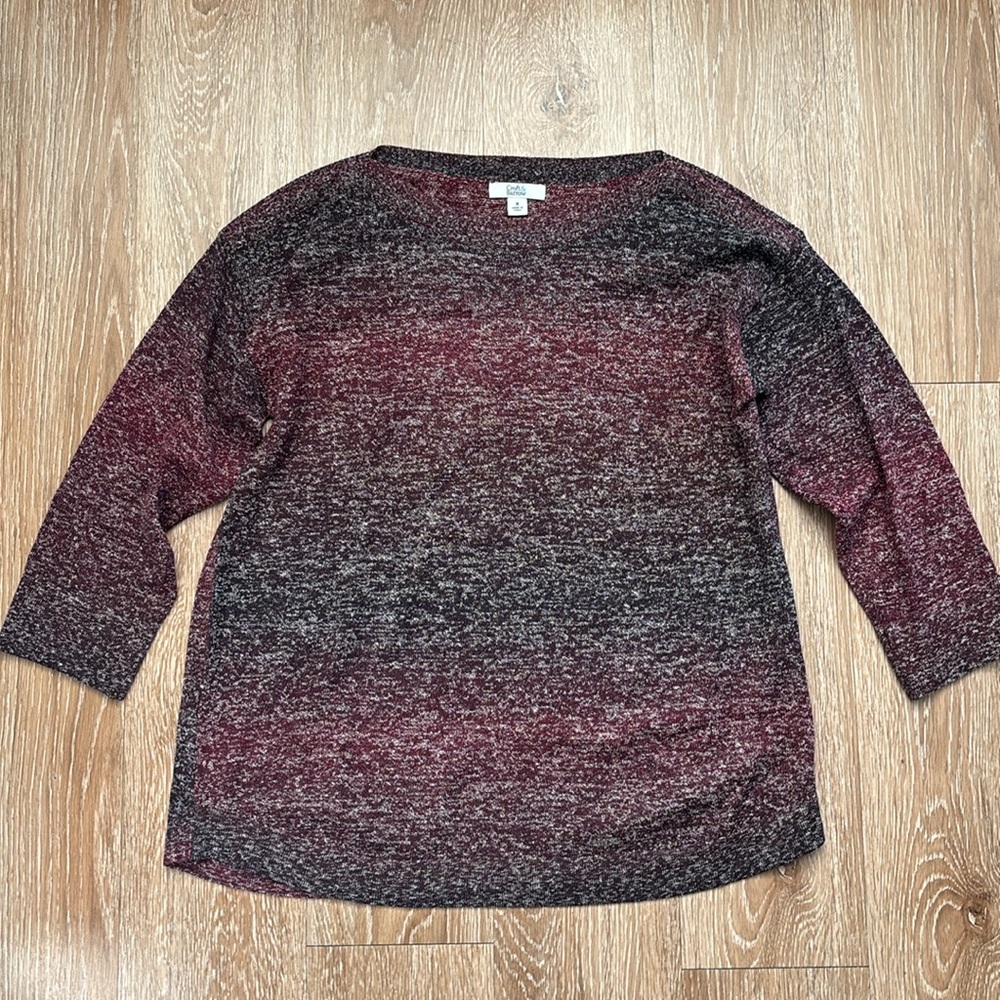 NWOT Croft & Barrow purple ombre space dye striped sweater, 3/4 sleeves, medium